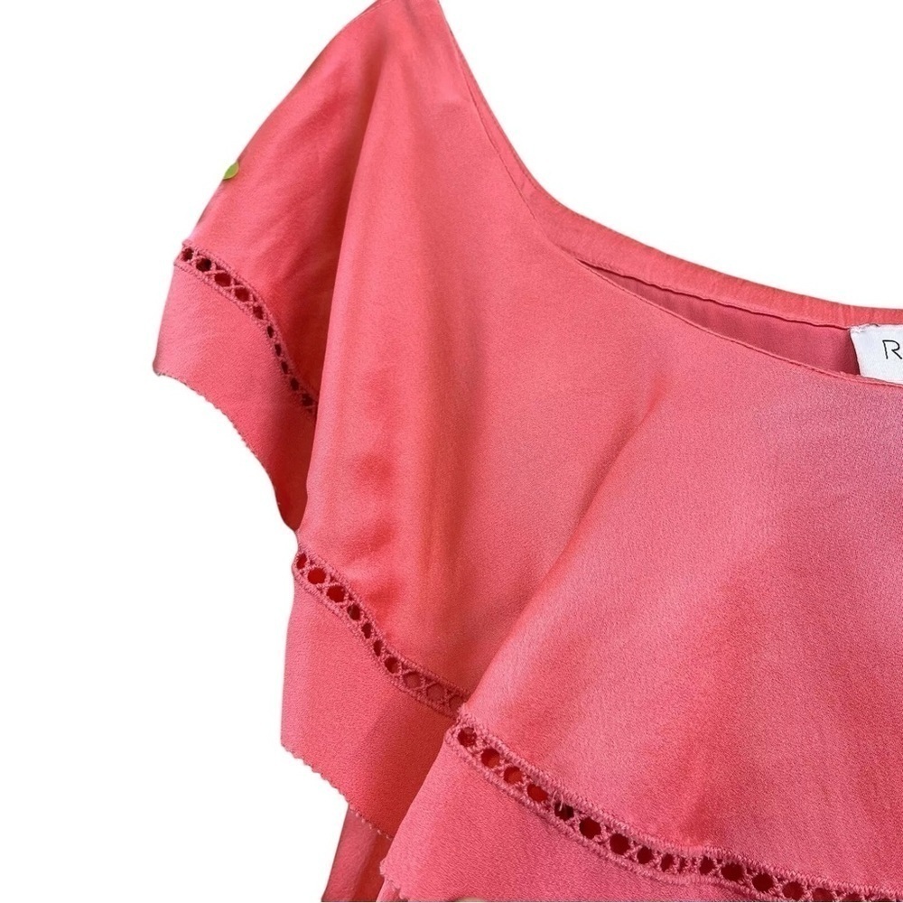 Rachel Zoe Off Shoulder Ruffle Cocktail Mini Dress Coral Peony Pink Size 0 - Picture 3 of 8